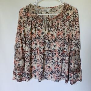 Lucky Brand Womens Long Bell Sleeve Blouse Size S Color Brown Floral